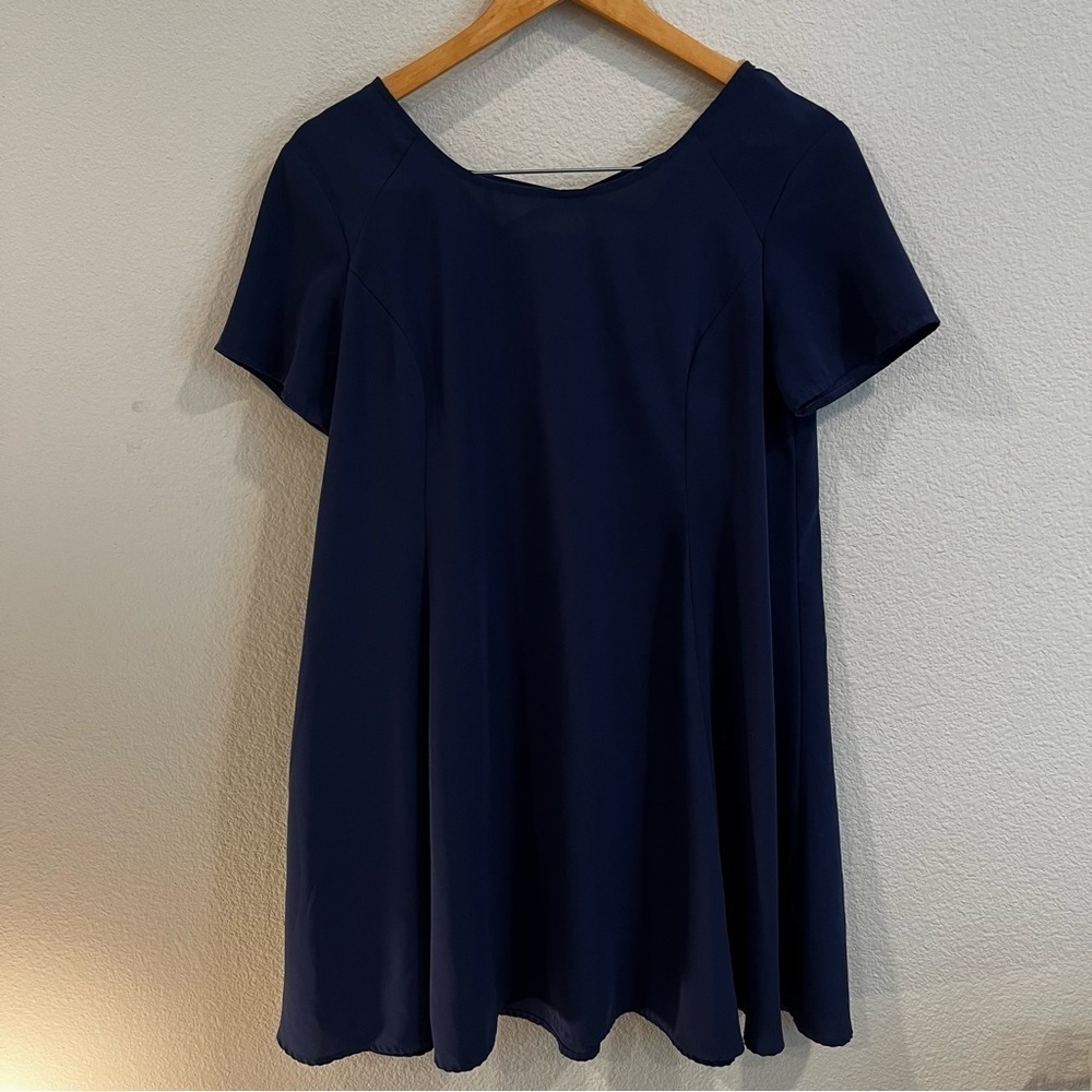 Blue Lush size large short sleeve wide flowy dress tunic with back strap detail